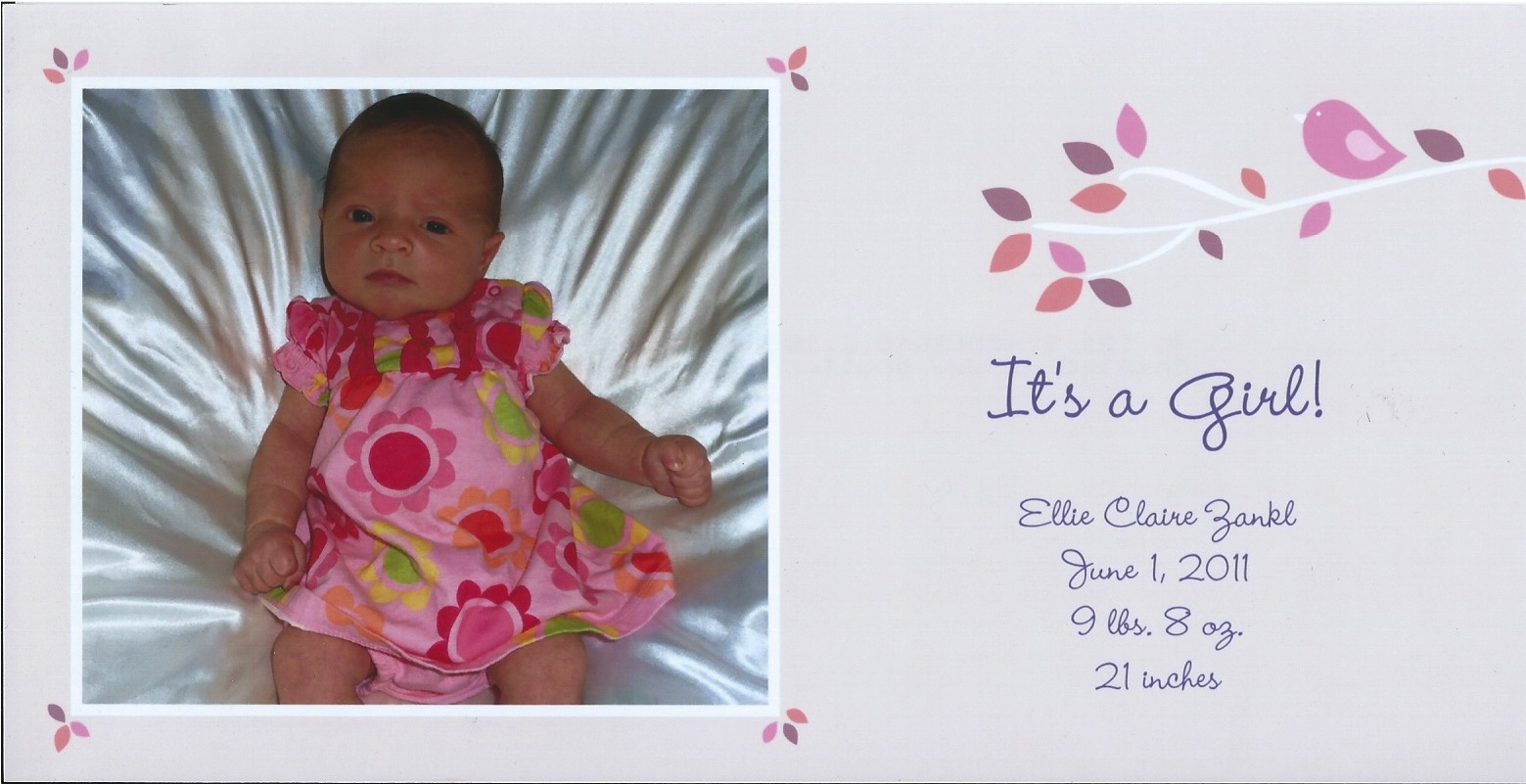 Ellie Claire Zankl Birth announcement